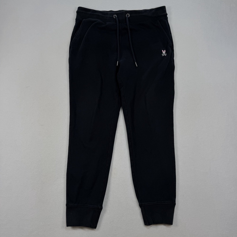 Psycho Bunny Sweatpants Jogger Mens Medium 34x29 Black French Terry Skull Logo
